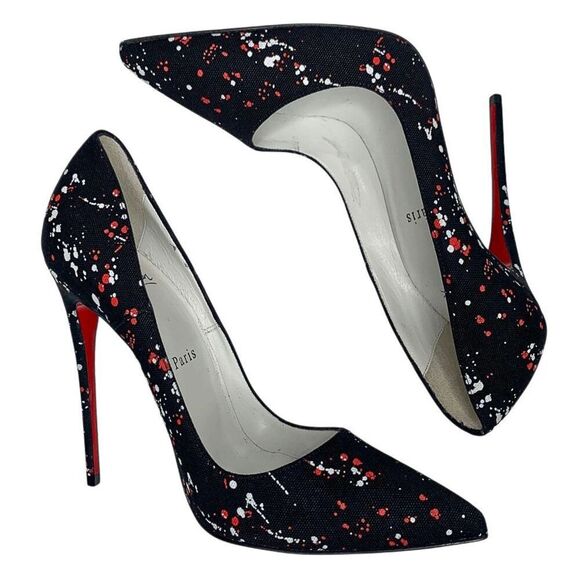 Christian Louboutin So Kate 120mm Pumps EU 38 US 8 Toile Splash Black High Heels - Picture 6 of 10